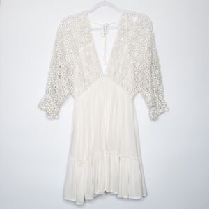 Petal & Pup Womens‎ Boho Mini Dress Size 6 White Long Sleeve Floral Eyelet Bride